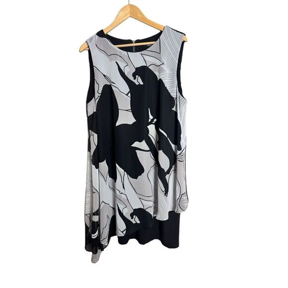 SLNY printed black and white  overlay dress sz 16 - Picture 1 of 6